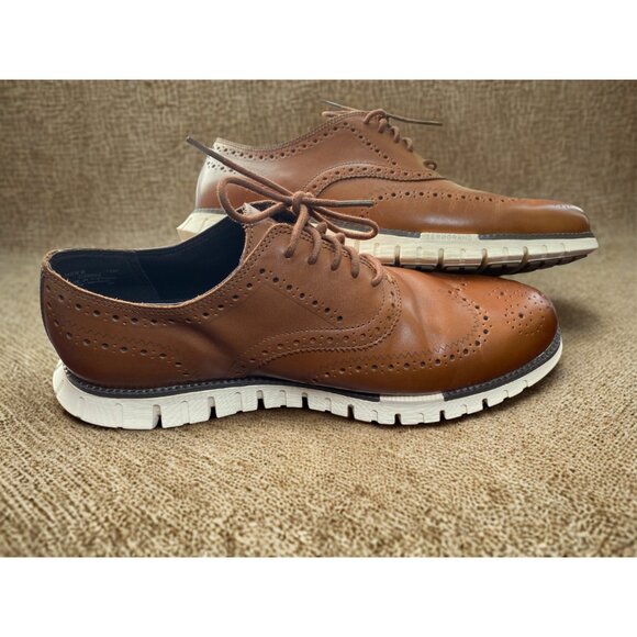 COLE HAAN ZERØGRAND Classic Tan Leather Wingtip Brouge Oxford Men's Shoes Sz 11 - Picture 3 of 9